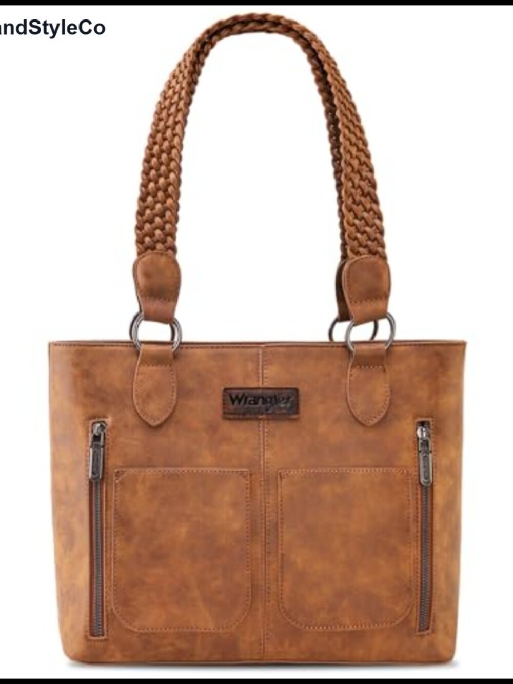 Distressed Tote Bag Multi Pockets Braided Straps Shoulder Handbag